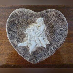 Ceramic Heart Shaped Made in Italy Cherubs Decor Piece